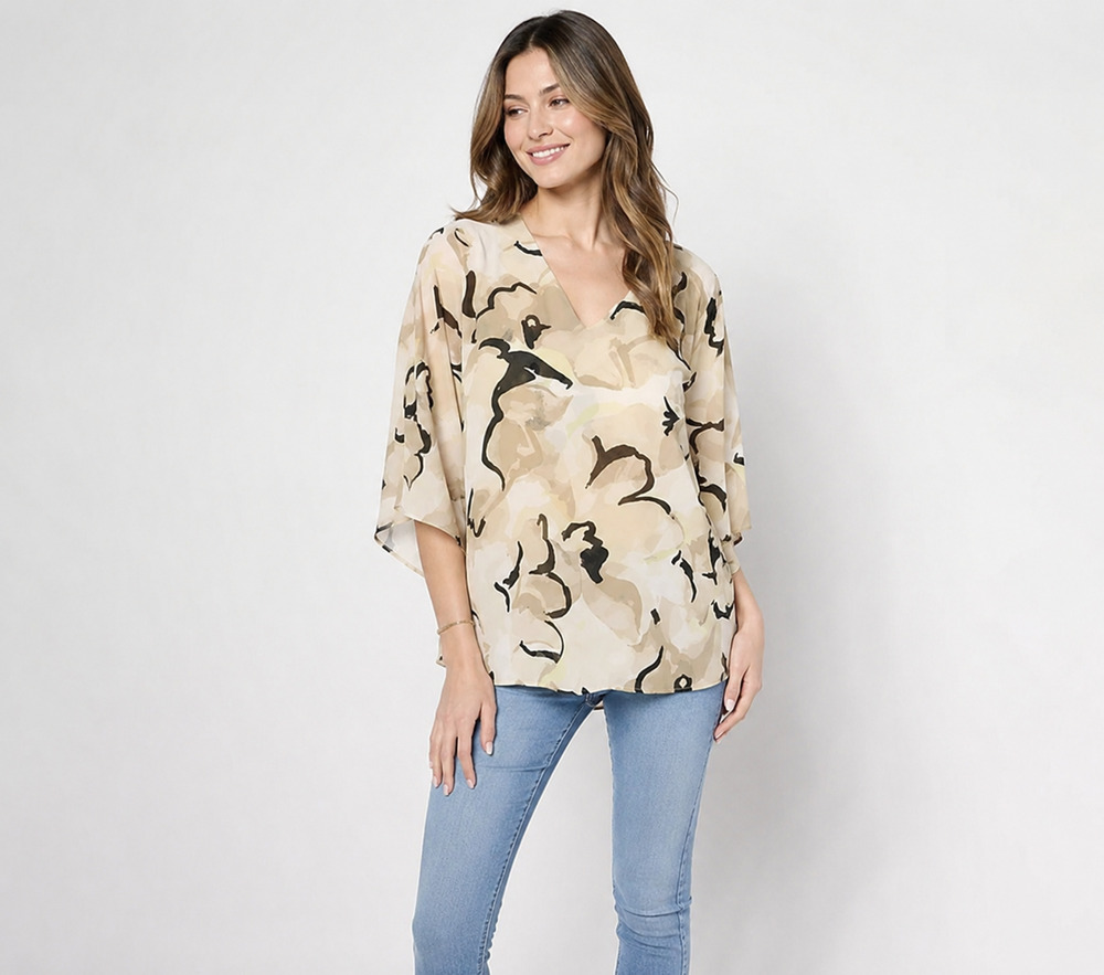 Belle Kim Gravel Blouse Womens XXS Double Chiffon Blooms At Brunch Bohemian